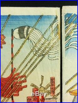 YOSHITORA Japanese Woodblock Print Yoshitsune Samurai Mushae Genji 1860 EDO 871