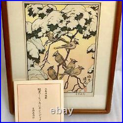 Yoshida Toshi Flower bird 1983 Japanese Woodblock Print Showa Era Rare