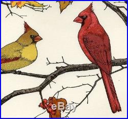 Yoshida Toshi JAPANESE Woodblock Print SHIN HANGA Cardinals