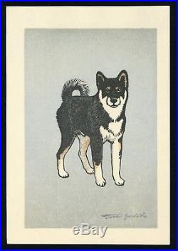 Yoshida Toshi JAPANESE Woodblock Print SHIN HANGA Monjiro, Shiba Dog