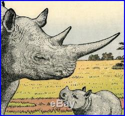 Yoshida Toshi JAPANESE Woodblock Print SHIN HANGA Rhinoceros