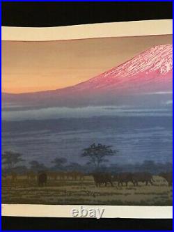 Yoshida Toshi, Kilimanjaro, morning, 1977, original print, japanese woodblock