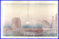 Yoshida Toshi Monument Valley 1971 Japanese Woodblock Print Rare Free shipping