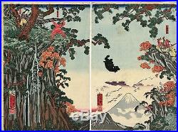 Yoshikazu Original Antique JAPANESE Woodblock Print Kintaro