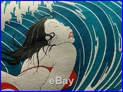 Yoshio Okada Rare 1974 Surfer Girl Original Woodblock Oban Print #61 of 100