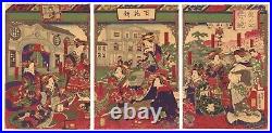 Yoshitora Woodblock Prints Beauty Contest in the Pleasure Quarte 1874 triptych
