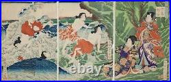 Yoshitoshi, Genji, Enoshima, Divers, Antique, Original Japanese Woodblock Print