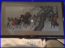 Yoshitoshi Woodblock Print Triptych Framed Japanese Art Samurai Warrior Horses